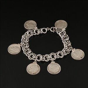Sterling silver coin charm bracelet